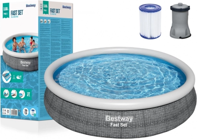 Piepūšamais baseins BESTWAY Fast Set 366 × 76 cm ar filtrāciju