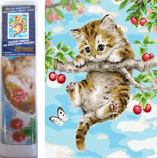 Norimpex diamond painting Kitten on a Cherry Tree 30 × 40 cm