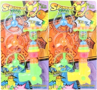 Battery-Powered Toy Gun with Flying Propellers and Spinning Top