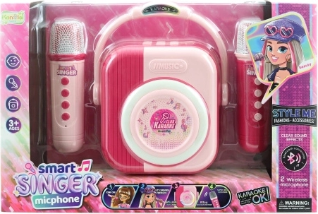 Rozā karaoke komplekts ar 2 Bluetooth mikrofoniem