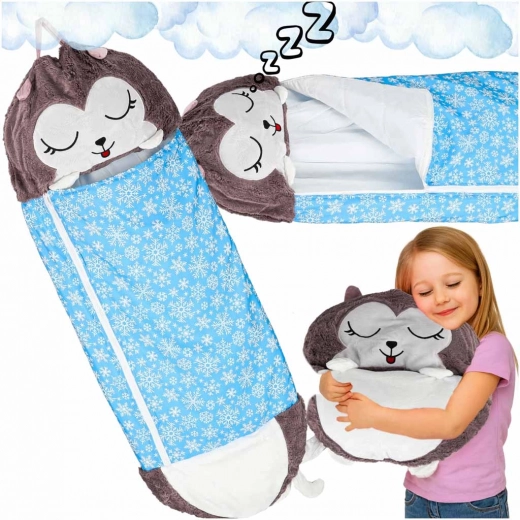 Bērnu tūrisma guļammaiss 2 vienā ar spilvenu 135 × 50 cm – zils