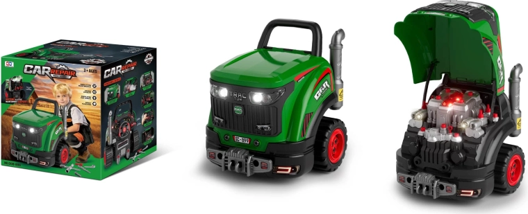 Children's Mechanical Green Tractor with Sound, Light and Steam Effects