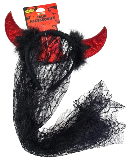 Halloween headband with horns and black veil - 1 piece