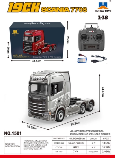 Tālvadības kravas automašīna Scania 770S 1:18, pelēka