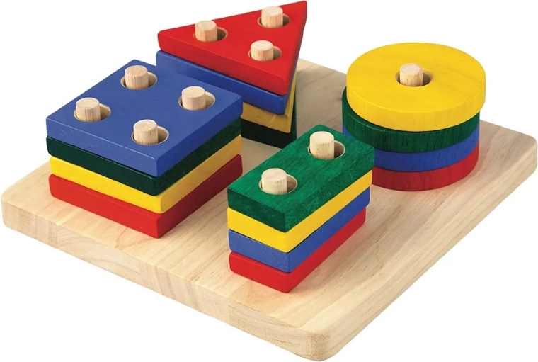 Koka kraušanas dēlītis ar ģeometriskām formām PlanToys