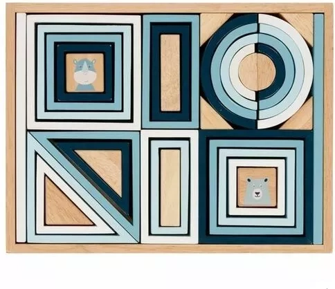 Goki wooden building set, pastel blue, 38 pieces