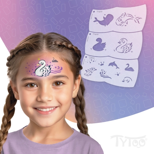 TyToo Mosaic Dolphin and Swan Face Painting Stencils, 3 pcs