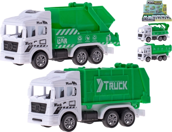 Set of 12 cm garbage trucks with pull-back action