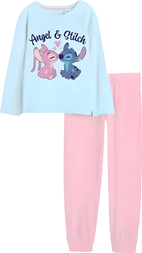 Meiteņu kokvilnas pidžama Stitch & Angel tirkīza un rozā krāsā