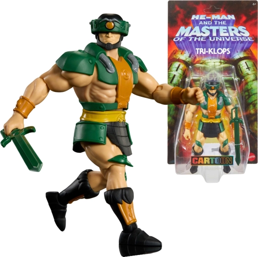 Masters of the Universe Origins figūriņa Tri‑Klops ar ķiveri un zobenu