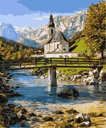 Norimpex gleznošana pēc numuriem Baznīca kalnos 40 × 50 cm