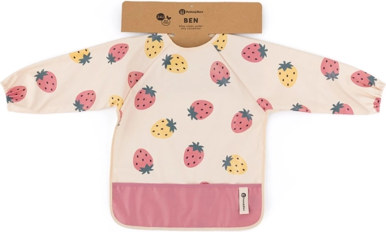 Petite&Mars waterproof long-sleeve bib ben beige strawberries