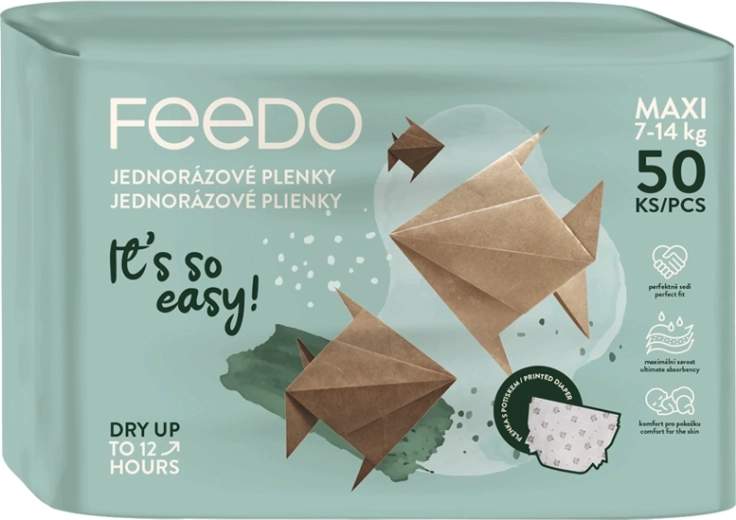 Feedo vienreizlietojamās autiņbiksītes Maxi 4 (7–14 kg) 200 gab. mēneša iepakojums