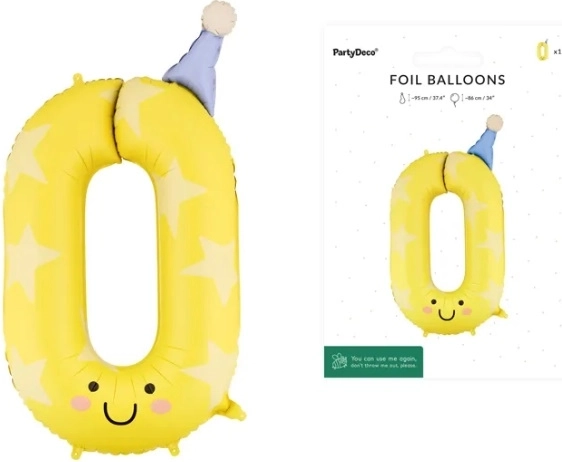 Folijas balons cipars 0 dzeltens 86 cm