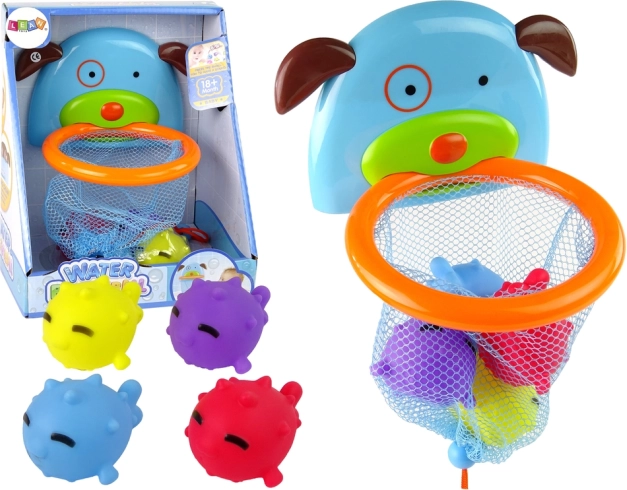 Bath toy mini basketball with puppy and rubber fish