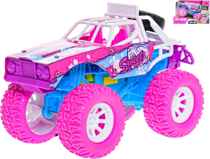 Pink-blue off-road car with flywheel