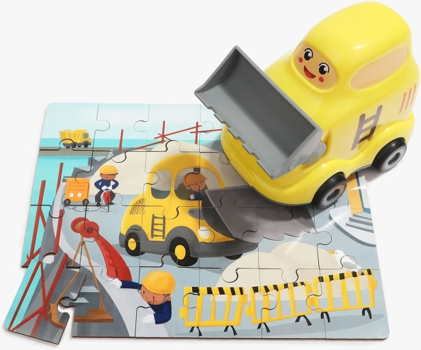 TOP BRIGHT koka puzle ar rotaļlietu – buldozers, 24 detaļas