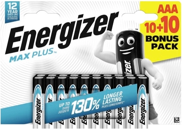 Energizer Max Plus alkaline AAA batteries 20 pcs (10+10)