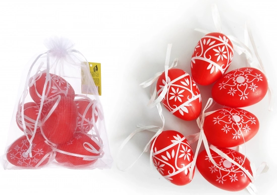 Dekoratīvas plastmasas olas sarkanā krāsā 6 cm