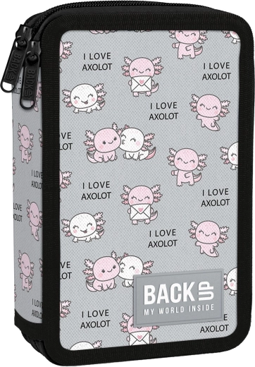 Two-tier school pencil case with supplies BackUP Axolot Love