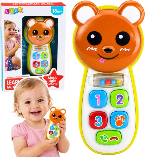 Interactive teddy bear baby phone with mirror, rattle, lights and sounds