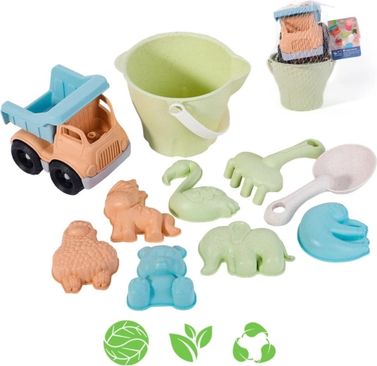 Woopie Green eco sand set with dump truck, 11 pieces