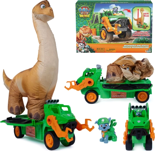 Spin Master Ķepu patruļa un dinozauri – Megasaurus dino transportlīdzeklis ar automātiski piepūšamu dinozauru un Rokija figūriņu