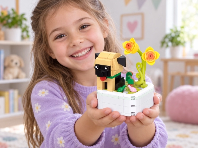 Cute German Shepherd made of building blocks