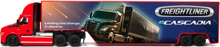 Metāla kravas automašīna Freightliner eCascadia ar konteineru 33 cm