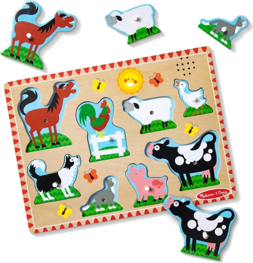 Koka skaņas ieliekamā puzle “Saimniecības dzīvnieki” Melissa & Doug