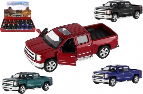 Kinsmart Chevrolet Silverado 2014 die-cast model car with metal body, 1:46, 13 cm, pull-back, 4 colors