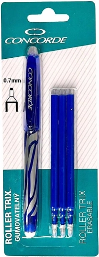 Dzēšama rollerpildspalva Concorde Trix 0,7 mm zila + 3 rezerves uzpildes