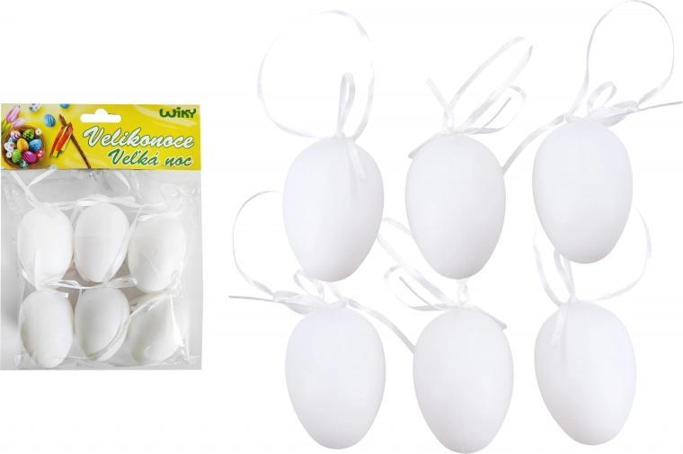 Dekoratīvas plastmasas baltas olas pakarināšanai 6 cm