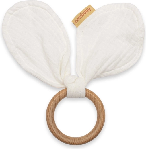 Koka graužamriņķis ar muslīnu New Baby Ears, balts
