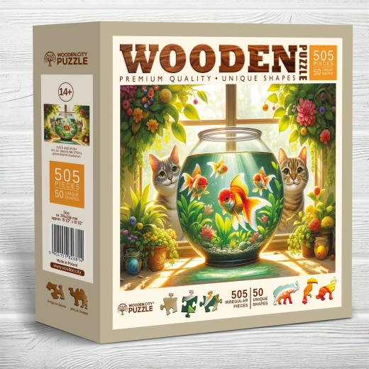 Koka puzzle “Kaķi un zivtiņas” – 505 detaļas