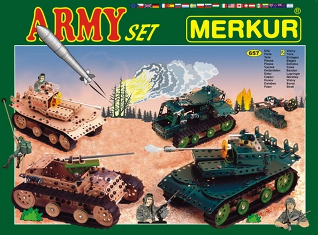 Konstruktors Merkur Army set 674 detaļas, divslāņu kaste 36 × 27 × 5,5 cm
