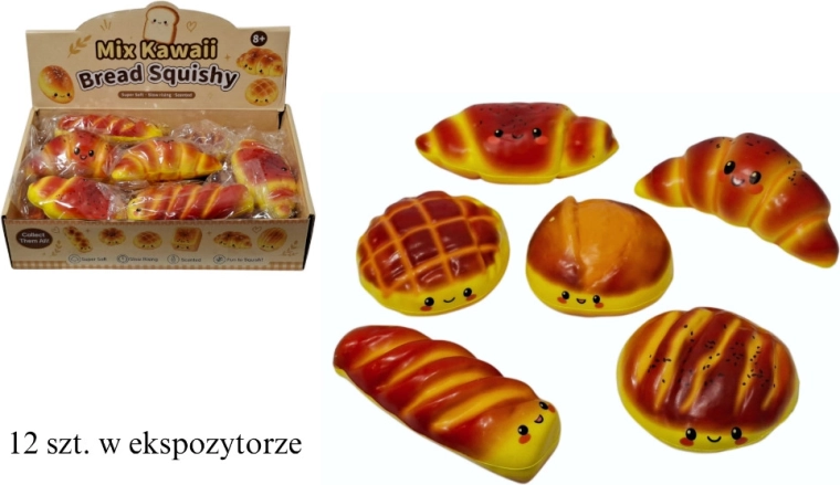 Kawaii antistresa squishy gniotek – kruasāns/bulciņa miks – 1 gab.