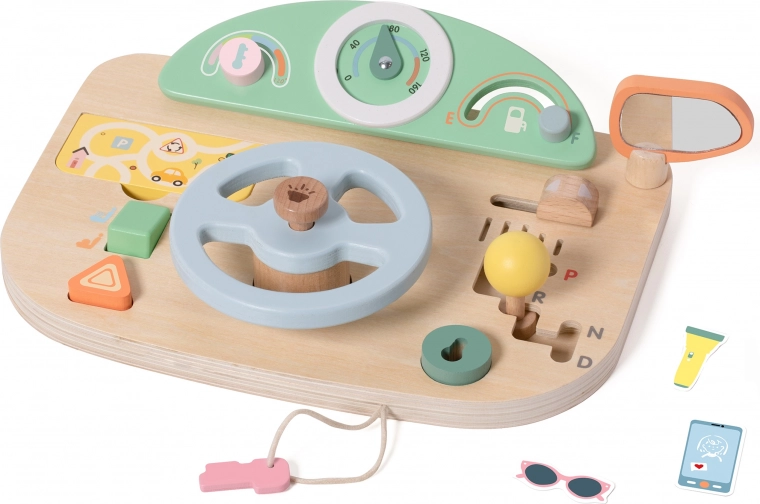 Wooden multifunctional manipulation board in the shape of a steering wheel Classic World
