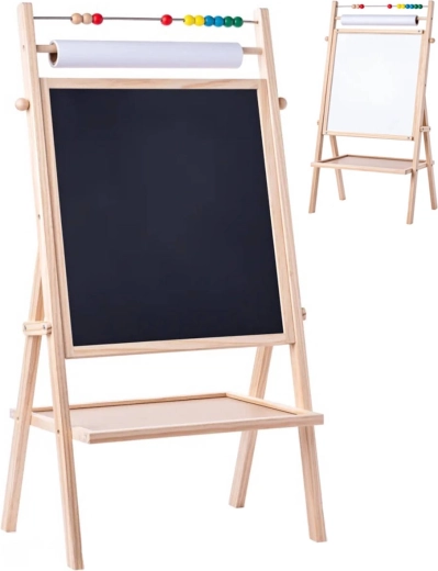 WOODY double-sided easel board with paper roll and abacus