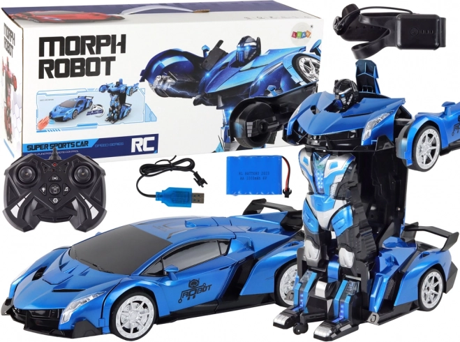 RC transformējama automašīna–robots 1:10, zila, vadība ar žestiem