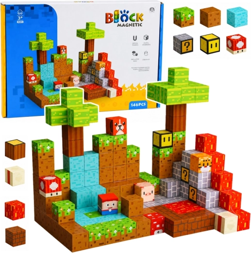 Magnetic construction blocks – pixel world, 146 pieces