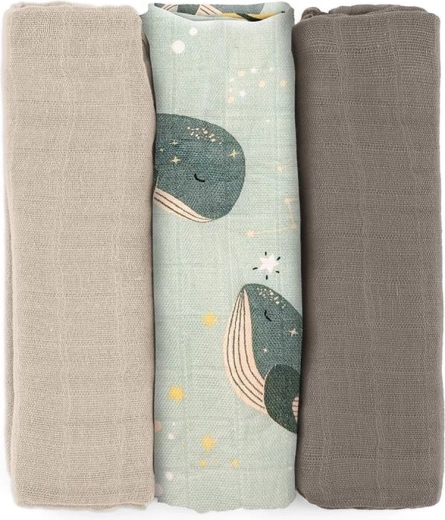 Petite&Mars bambusa muslīna autiņi Moussy whale song 68 × 68 cm, 3 gab.