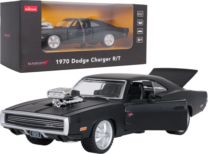 Metal 1970 Dodge Charger R/T Car Model, Black, 1:36 Scale, RASTAR