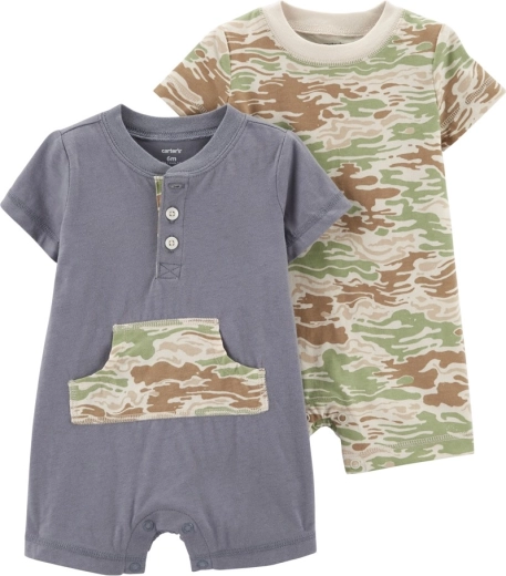 CARTER'S vasaras kokvilnas rāpulis ar īsām piedurknēm zēniem GreyGreen (2 gab.) – NB / izm. 56