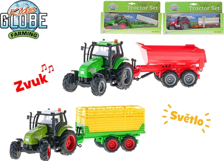 Bērnu traktors ar piekabi KIDS GLOBE Farming 25 cm ar gaismām un skaņām