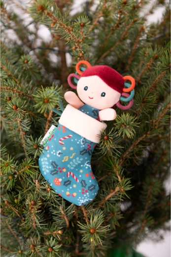 Lilliputiens Christmas elf with a blue glowing stocking