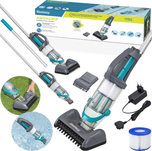 Bezvadu rokas baseina putekļsūcējs BESTWAY AquaGrip ar 2 uzgaļiem