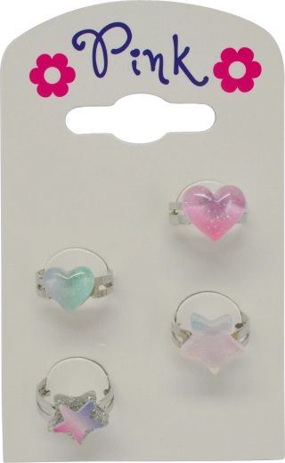 Set of kids’ rings with hearts and stars, 4 pcs