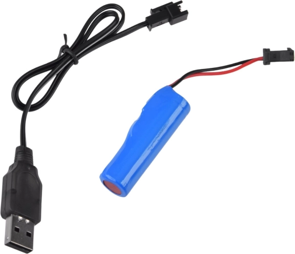 Uzlādējams akumulators un USB kabelis komplektā