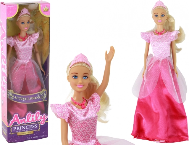 Lelle Anlily Princese Blondīne ar Tiaru Rozā Kleitā